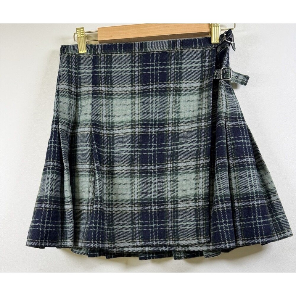 J.Crew Blue Green Gray Plaid Pleated Twill Wool Blend Short Skirt - Size 6